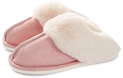 Donpapa Pantofole Donna Uomo Scamosciate Autunno Invernali Morbida Schiuma Pavimento Ciabatte Antiscivolo Indoor Outdoor Pelose Rosa 38.5-40