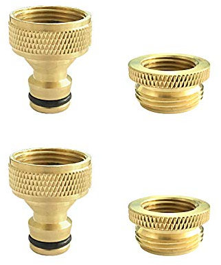 TheFitLife Brass Fitting Tap Adaptor for Expandable Garden Hose Pipe - 2 Packs Suitable for 1/2 inch and 3/4 inch Tap