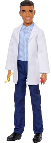Barbie GJL66 Ken Métiers poupée Dentiste Brun avec Blouse et Accessoires d’hygiène Dentaire, Jouet pour Enfant, GJL66