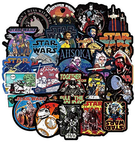 Barisc Stickers of Star Wars, 100-Pack Vinyl Waterproof Sun-Protection Decals for Laptop Computer Notebook Scrapbook Planner Snowboard Bicycle Car Bumper, Graffiti Sticker Patches for Kids Teens Fans