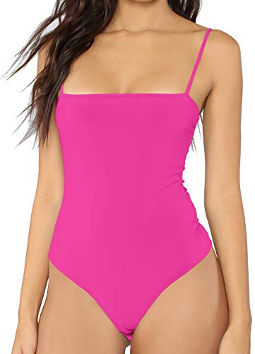 MANGDIUP Body da donna con scollo quadrato e schiena scoperta, regolabile, con spalline sottili (scollo quadrato rosa rosso, M, Collo Quadrato Rosa Rosso, Medium