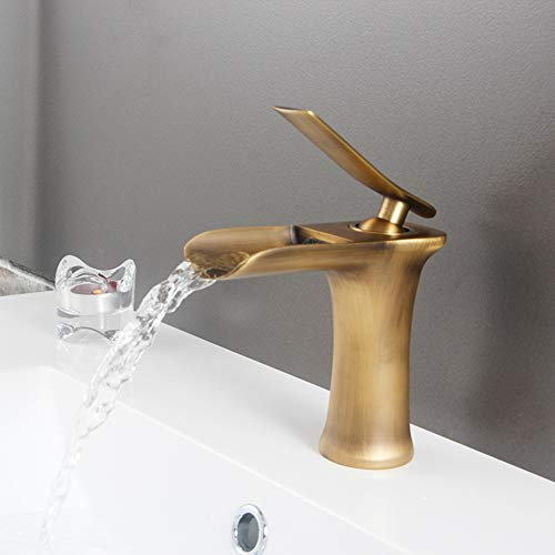 Wasserfall Wasserhahn Bad - Waschtischarmaturen Retro Bronze Einhebel Badarmatur, Kaltes Und Heißes Wasser Vorhanden, Kreative Messing Einloch Waschbecken Wasserhahn, Keramikkartusche, Rostschutz