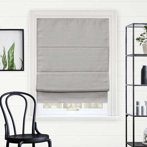 CHICOLOGY Roman Shades for Windows, Roman Window Shades, Roman Shades, Blackout Shades, Window Treatments, Window Shades for Home, Window Shade, 23 W X 64 H, Del Mar Pearl Grey (Blackout)