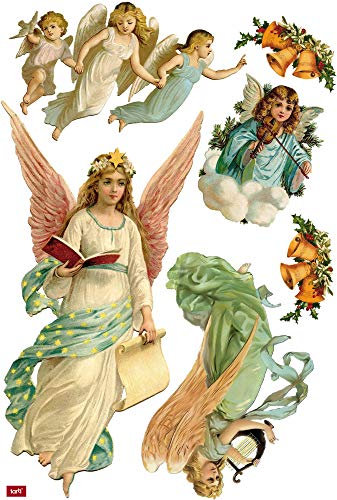1art1 Engel Vier Weihnachtsengel Wand-Tattoo | Deko Wandaufkleber für Wohnzimmer Kinderzimmer Küche Bad Flur | Wandsticker für Tür Wand Möbel/Schrank 110x75 cm