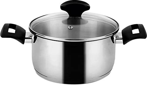 Fagor Alaia Cazuela Inducción 20 cm, 2,8 Litros Acero Inoxidable 18/10, Tapa de Cristal, Fondo Difusor de Triple Capa, Apto para Todas las Cocinas, Vitrocerámica, Gas, Lavavajillas
