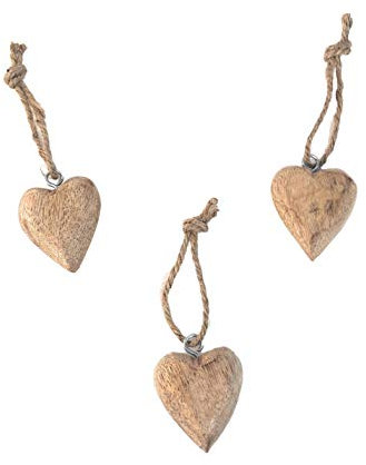 Marzoon Holz Anhänger Set Herz 4 x 4,5 cm - 3er Set Massivholz Herzen zum Hängen mit Juteband - Rustikale Holz-Deko - Vintage Deko für Geschenke - Mini-Deko - Mitbringsel