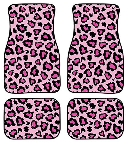 Binienty Accessoires de décoration intérieure de voiture, motif léopard rose, tapis de sol pour avant et arrière, motif guépard classique