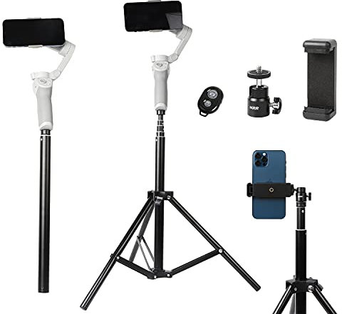 PellKing 2in1 Tripod Extension Rod 59in Adjustable Selfie Stick with Phone Clip for DJI OM4/Osmo Mobile 3 2/Feiyu Zhiyun and More Hand Held Gimbal Stabilizer Accessories