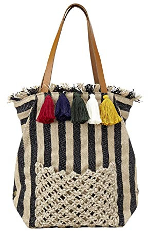 Curuba Damen Shopper LEILA aus Jute in Streifenoptik mit bunten Troddeln
