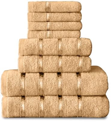 8-teiliges Handtuch-Set – ägyptische Baumwolle | Gesichtshandtuch | Handtuch | Badetuch | – schnell trocknende und sehr saugfähige Handtücher Pfirsich – waschbare Handtücher für Badezimmer