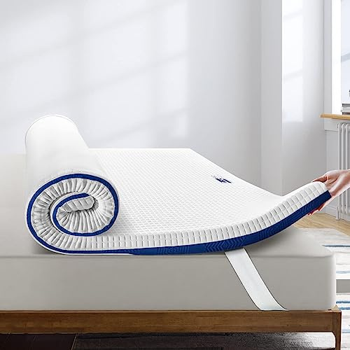 Bedstory Topper für Doppelbett, 160 x 190 cm, Höhe 5 cm, Matratzenauflage aus Memory-Schaum mit Gel, Matratzenauflage mit 4 elastischen Ecken, abnehmbar und waschbar
