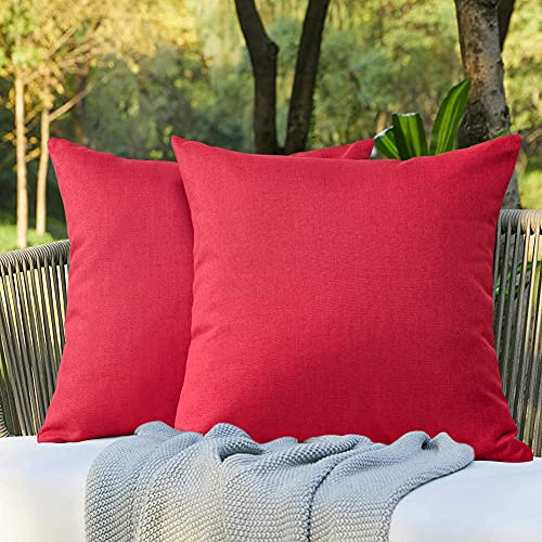 JOTOM Leinenoptik wasserdichte Kissenbezug, Einfarbig Kissenhülle Dekorative Sofakissen Kissenbezüge für Sofa Zimmer Balkon Terrasse Patio Garten Outdoor Außen Deko 45X45cm 2 Pack (Rosenrot)