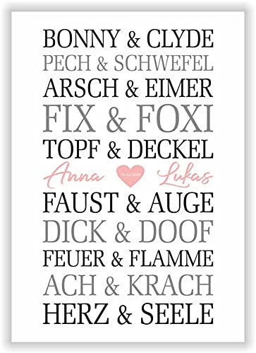 Berühmte Paare Geschenkidee Mann Frau personalisierter Kunstdruck mit Wunschnamen Partner ohne Rahmen Fine-Art-Print Poster Weihnachten Valentinstag Hochzeitsgeschenk