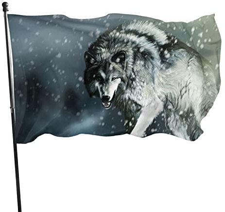 Fahne Garten Wolf Schnee Nachtgrau Robust, Flagge mit öse, Perfekte Thema Party Hängende Dekorationen Flaggen für Indoor Outdoor Festival Vielfalt feiern 90x150 cm