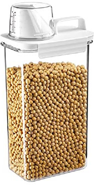 Beruyu Kitchen Rice Storage Container, 2300ml Transparent Airtight Food Storage Container with Measuring Cup, BPA Free Plastic Cereal Container for Flour, Beans, Dog Cat Food Storage