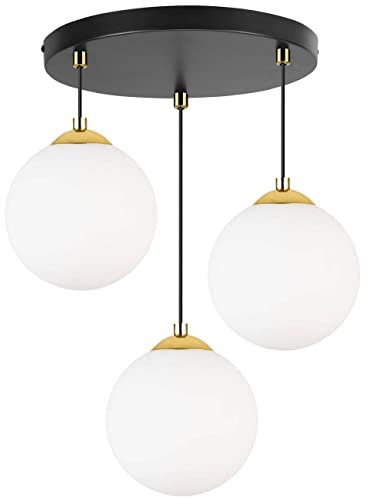 Light-Home Florence Lampenschirm Hängelampe Hängeleuchte - Deckenlampe Industrial für Wohnzimmer Schlafzimmer und Esszimmer - 3-Flammig - Pendelleuchte Glas mit Metall - Gold