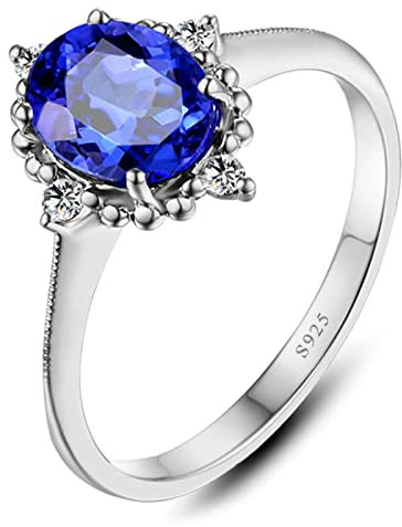Daesar Silber 925 Ring für Damen mit Stein, Frauen Ringe Blume mit Blau Zirkonia Verlobungsringe Eheringe Nickelfrei Größe 63 (20.1)