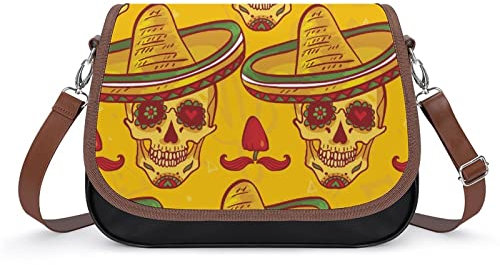 Bolso Bandolera Estampado para Mujer Bolsos Cruzados de Cuero Bolso de Hombro Personalizado Cráneo de Sombrero de Paja