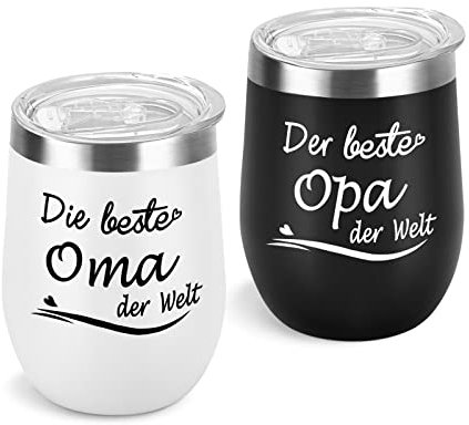 Livole Oma Opa Geschenk zum Muttertag Vatertag, Weihnachtsgeschenke für Großeltern, Großmutter Großvater Geschenke, Beste Oma Opa der welt, 12oz 350ml Doppelwandig Edelstahl Thermobecher, 2 Stück