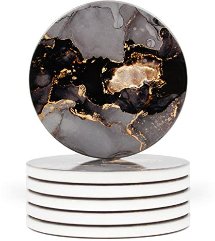 Naivasha Homeware Marble Coasters Set of 6 - Stunning Decorative Coasters in GLOSS Finish, Elegant Stone with Cork Bottom - Night