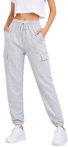 True Face Ladies Trousers Fleece Womens Joggers Cargo Combat Bottoms Casual Elasticated Women Sweatpants with Pockets Grey S