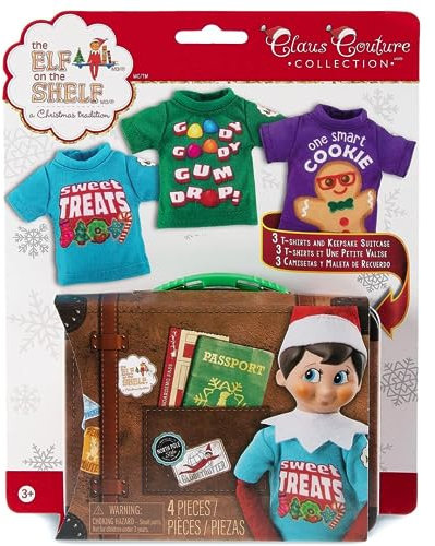 The Elf on The Shelf® Claus Couture® Candy Shirts 3er Set | Jellybean, Plätzchen & Lebkuchen Designs | Inkl. Reisekoffer | Scout Elf Outfit