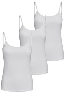 ONLY Damen 3er-Pack Basic Spaghetti-Träger Top Oberteil schmale Träger Shirt, Größe:M, Farbe:3er Weiß