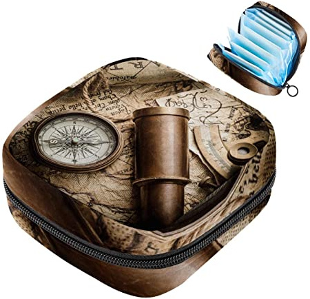 Vintage Stillleben Kompass Sextant Spyglass Old Map Muster Sanitär Serviette Aufbewahrungstasche Menstruation Pad Tasche Tragbare Menstruationstasse Tasche mit Reißverschluss