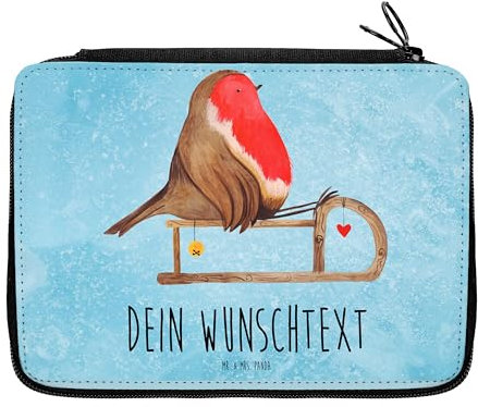 Mr. & Mrs. Panda Personalisierte Federmappe Rotkehlchen Schlitten - Personalisierte Geschenke, Weihnachten, Grundschule, Federmäppchen bedruckt,