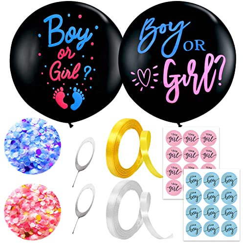 2 Gender Reveal Balloons mit Konfetti, Pins, Gender Sticker und Ribbon, 36 Zoll Boy oder Girl Surprise Balloons, Party Dekoration, Geeignet für Geschlechtsankündigungen, Babypartys