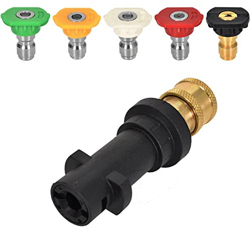 Nramwell Pressure Washer Adapter, 1/4'' Quick Connect Fitting Compatible with Karcher K2-K7, Including 5PCS Multi-Degree Pressure Washer Nozzles, Complete Accessories Kit Car Wash, Courtyard Cleaning