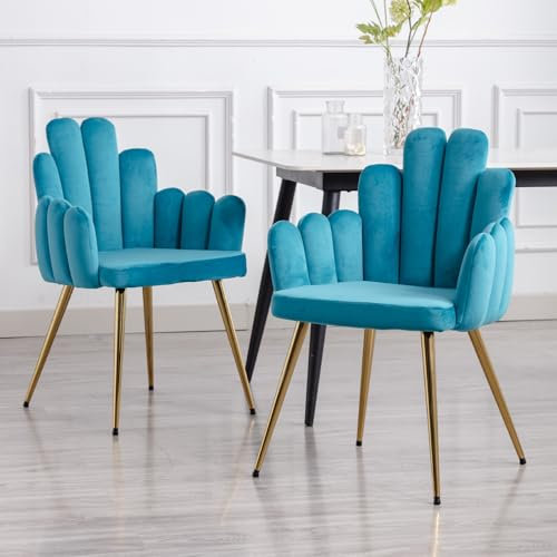 chairus 2er Set Samt Esszimmerstühle Küche gepolsterter Sitz Sessel Schlafzimmer Wohnzimmer Akzentstuhl mit Metallbeinen(Blau-1)