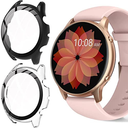 Blueshaweu Schutzhülle für TUYOMA Smartwatch Damen 1,3 Zoll, Hard PC hülle mit Glas Displayschutz kompatibel mit TUYOMA LW36 Smartwatch (schwarz+transparent)