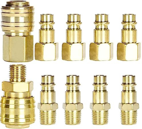 10 Pcs Rapide de Compresseur 1/4BSP Coupleur pour Tuayn Air Comprime Compresseur Raccords de Tuyau Connecteur Homme Femme, Or