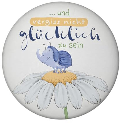 Käfer Magnet rund rund mit Spruch und vergiss Nicht glücklich zu Sein Glückskäfer Cartoon Design Natur-Motiv Positiver Geburtstags- Backofen-Magnet
