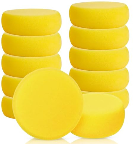 Paint Sponges Round Painting Foam Sponge Yellow Double-Sided Artist Paint Brush Tools for Craft Arts Watercolors Graffiti Pottery Ceramics (12 Pcs)