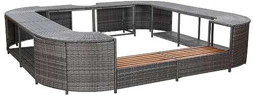 Homgoday Mobile Bordo Spa Quadrato Grigio 268 x 268 x 55 cm in Polyrattan, Mobili per Casa Interno Esterno Soggiorno Camera da Letto Decor da Mobili