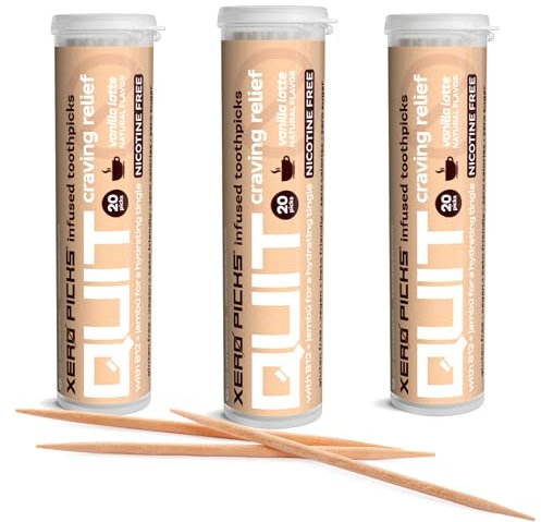 Xero Picks Palillos de dientes con sabor a infusión de abandono, alivio del antojo (3 paquetes de 20 palillos por paquete, vainilla latte)