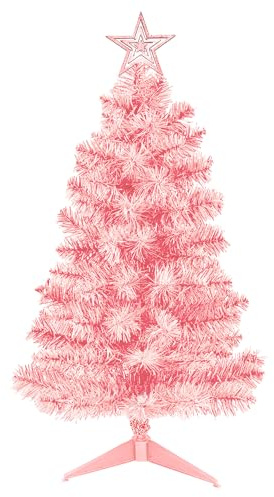 DUUDO 3FT Pink Premium Hinged Artificial Holiday Small Mini Christmas Tree for Tabletop,Home, Office, Indoor and Outdoor Holiday Decoration,Easy Assembly Metal Hinges & Foldable Base