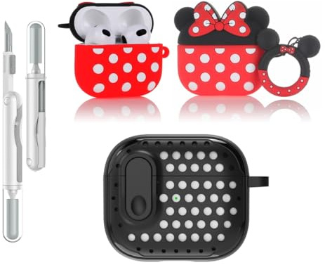 LEWOTE Custodia protettiva 3 in 1 compatibile con Apple AirPods 3 in 1 con kit di pulizia e portachiavi (Minnie)