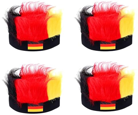 Deutschland Fanartikel Perücke,Deutschland Perücke Fussball 2024 Fan German Wig Haarband, Deutschland Fanperücke Schwarz-Rot-Gold, Fussball Fanartikel for Frauen & Männer (4PCS)