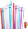 Biglumin Cannucce - Cannucce di plastica trasparente Cannucce di plastica lucida Cannuccia per borraccia. 23 cm di lunghezza con spazzolino per la pulizia. Cannucce riutilizzabili. (12 pezzi)