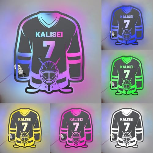 WILINNI Personalisiertes Eishockey-Trikot-Namensspiegellicht, Spiegel-Acryl-Neonschild, Individuelle Namensnummer, Led Licht Personalisiert Geschenk Für Sportliebhaber, Weihnachtsgeburtstag (Stil 8)