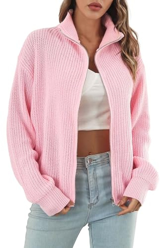 Ansenesna Strickjacke Mit Reissverschluss Damen Winter Dicke Strickjacken Für Damen Grobstrick Warm Trachten Grobstrickjacke Frauen Elegant Warme Strickmantel Mit Kragen Oversize Winterjacke