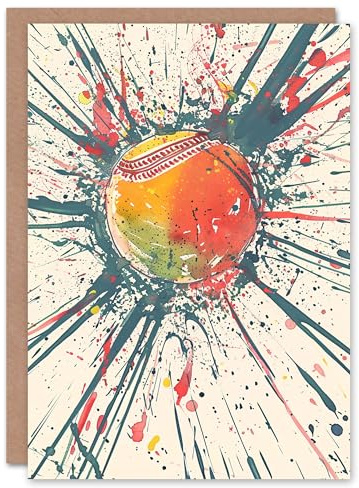 Artery8 Sport Cricket Ball Watercolour Paint Splatter For Him Man Birthday Card