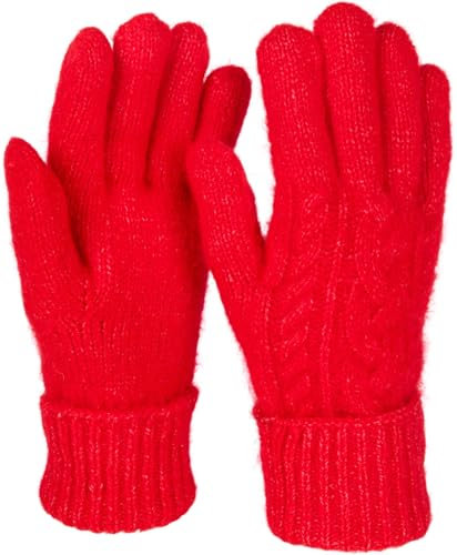 styleBREAKER Damen Strickhandschuhe mit Zopfstrickmuster, warme Winter Fingerhandschuhe, vielseitige Farben 09010051, Farbe:Rot