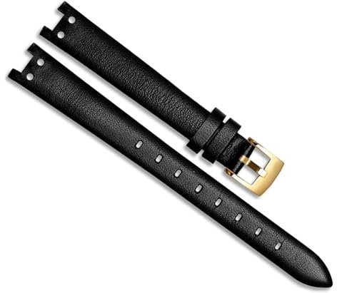 kongsou Echtes Lederarmband für Anne Klein Notch AK Girl Schlichter, eleganter Gürtel, kleines Zifferblatt, Retro-Uhrenarmband(Black-gold)