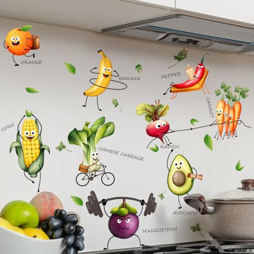 HGDESIGN® Wandtattoo Wandaufkleber Lustige Gemüse Obst Früchte Wandsticker Wanddeko für Küche Esszimmer (A)