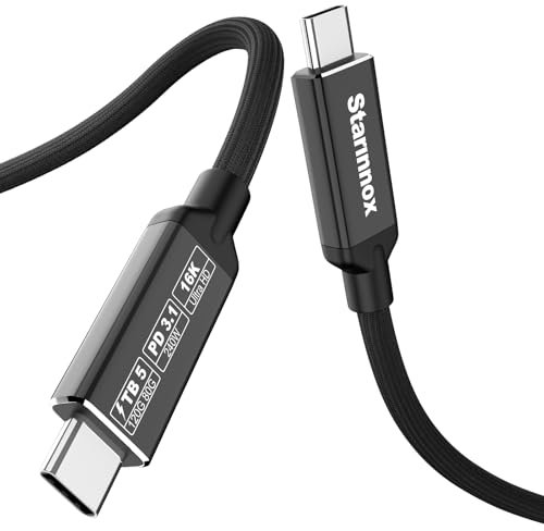 Câble Thunderbolt 5 de 1mètre USB 80G 240 W, avec augmentation de bande passante jusqu'à 120 g, écran HD 8K/16K, charge rapide de 240 W, compatible avec Thunderbolt 4, Thunderbolt 3 et USB-C (1m)