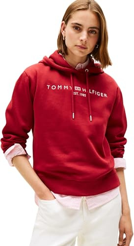 Tommy Hilfiger Damen Hoodie mit Logo, Rot (Regatta Red), L